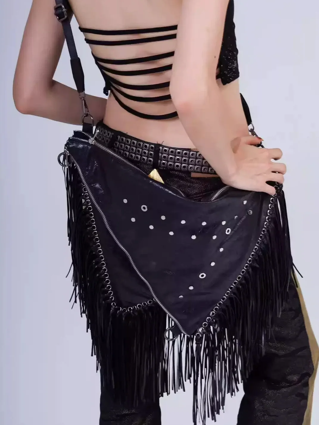 Antiphase | Studded Fringe Shoulder Crossbody Bag