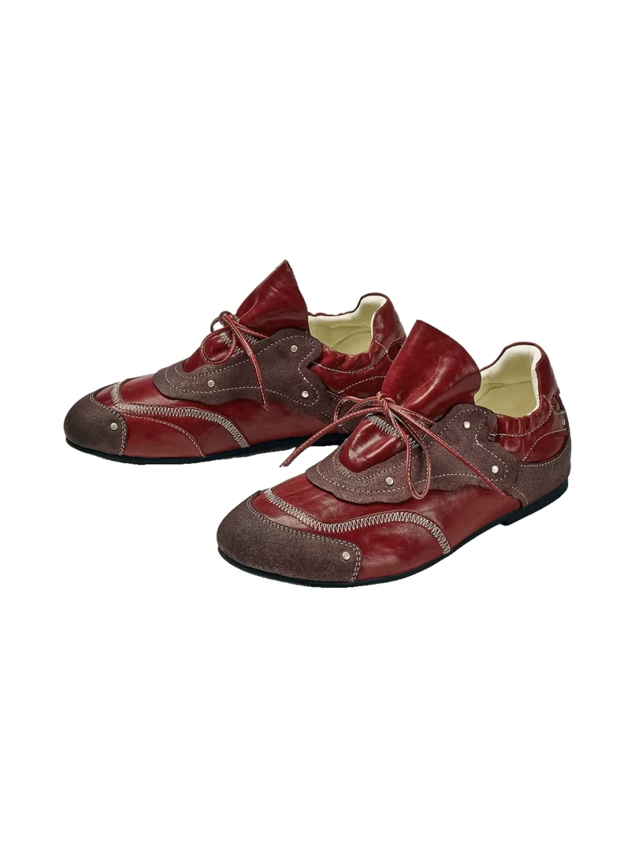 XMZY | Distressed Leather Patchwork Retro Training Sneakers - 2