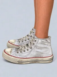 Rs by RebelSeed | Hand-Painted Distressed White High-Top Canvas Sneakers