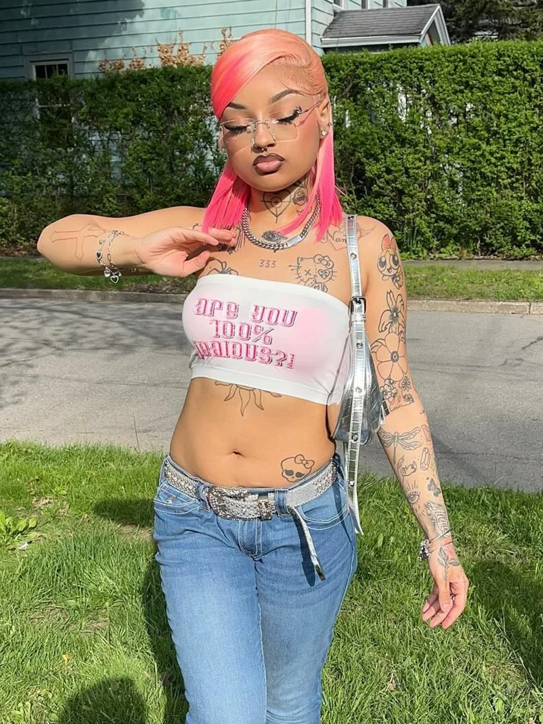 Y2ksIut | Y2K Letter Print Strapless Tube Top