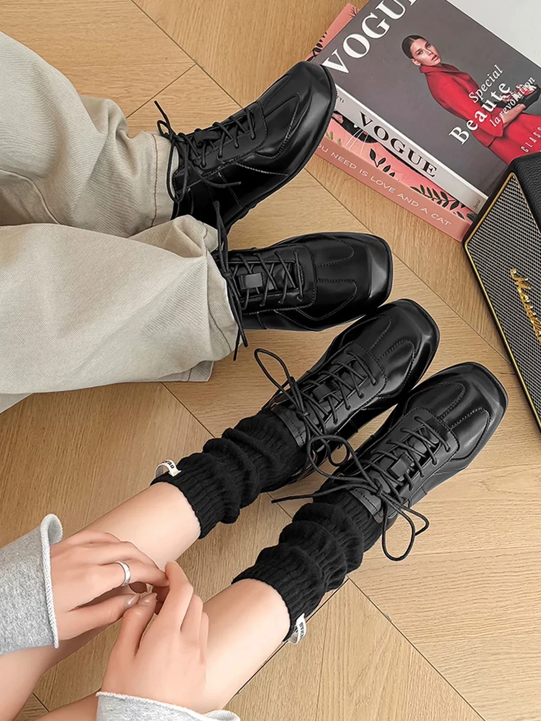 FGMM | Retro Square Toe Leather Derby Shoes