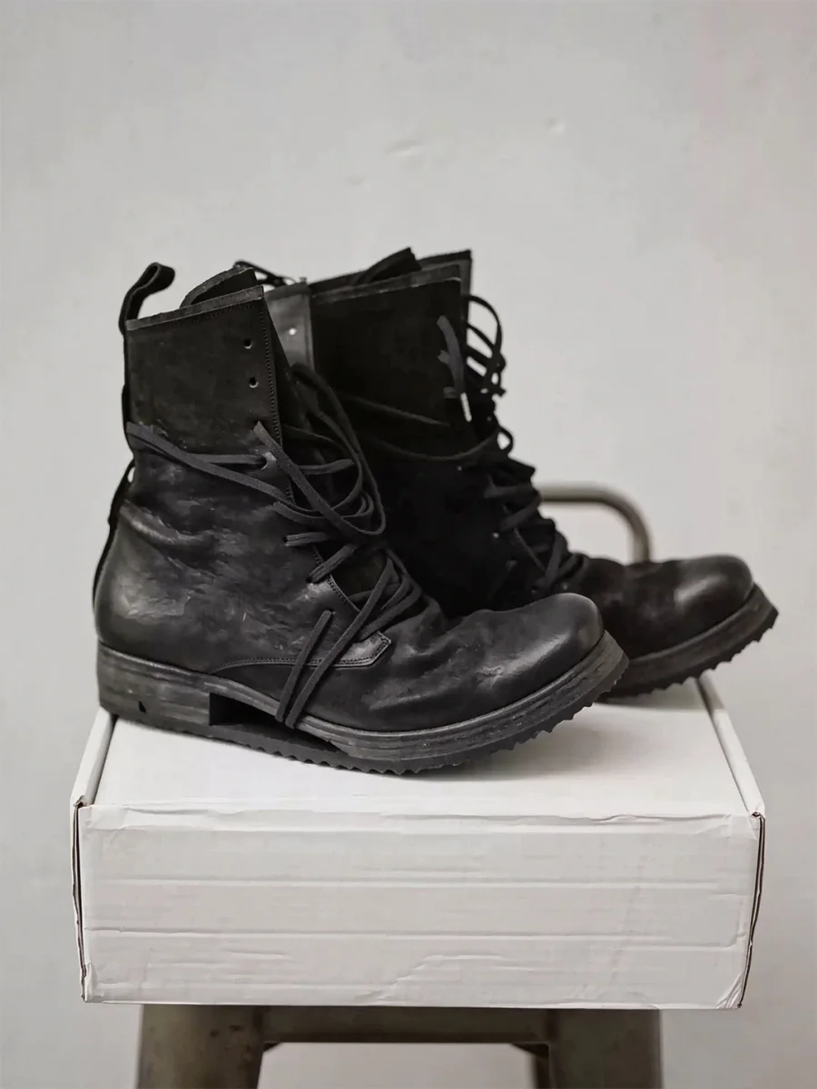 MXBNX | Upturned-Toe Lace-Up Chunky Sole Ankle Boots - 3