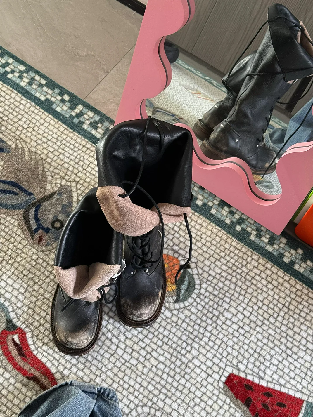 In lucky | Colorblock Lace-Up Short Riding Boots