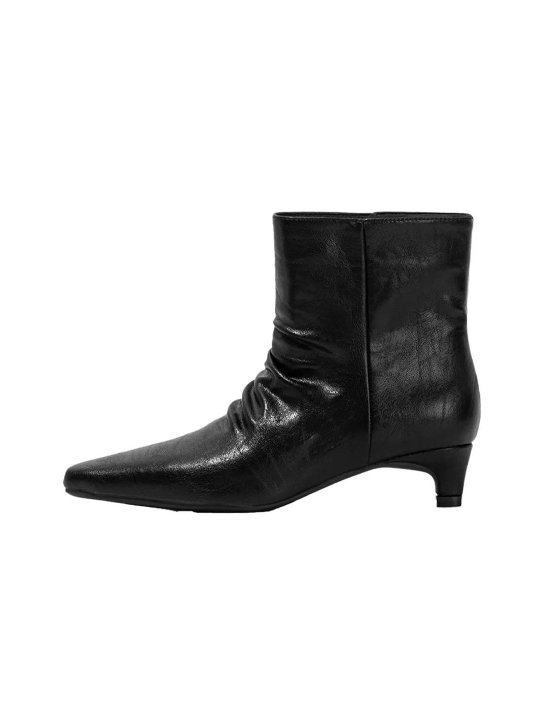 LMDD | Ruched Pointed-Toe Kitten Heel Ankle Boots