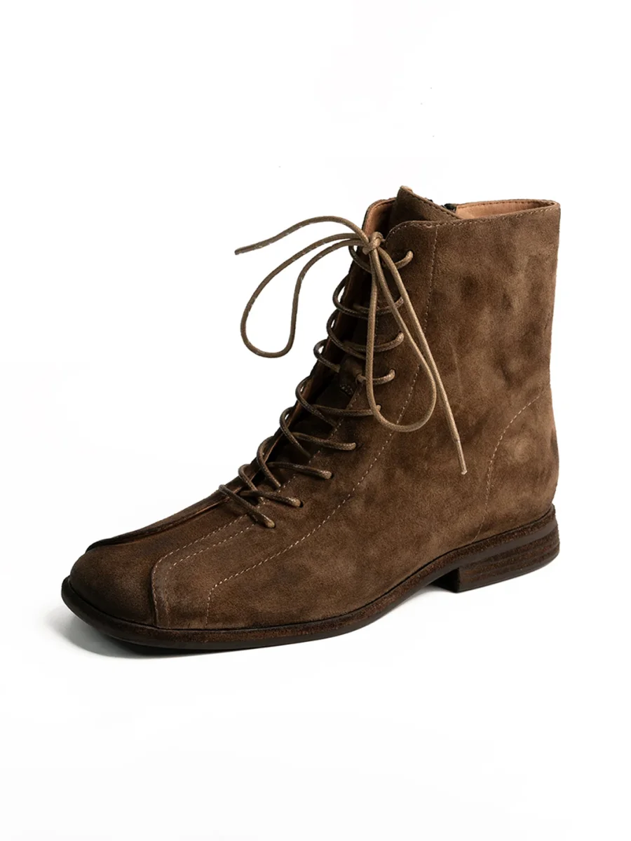 ZHUDAGE | Square-Toe Leather Ankle Boots - 3
