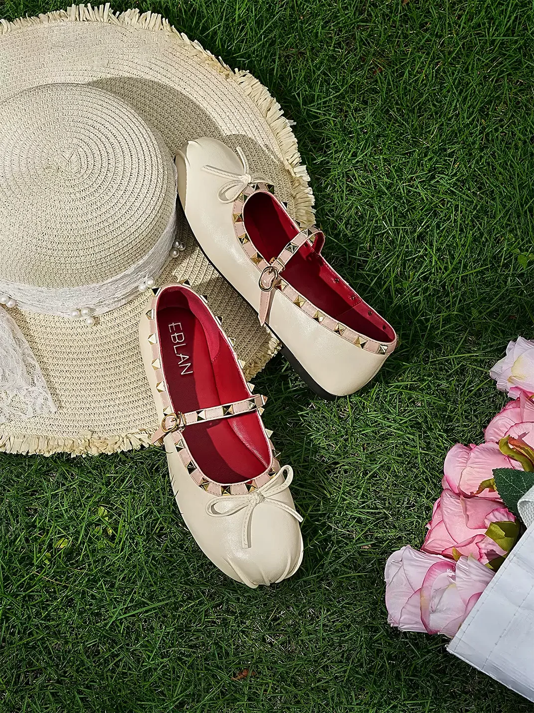 EBLAN | Studded Bow Mary Jane Ballet Flats