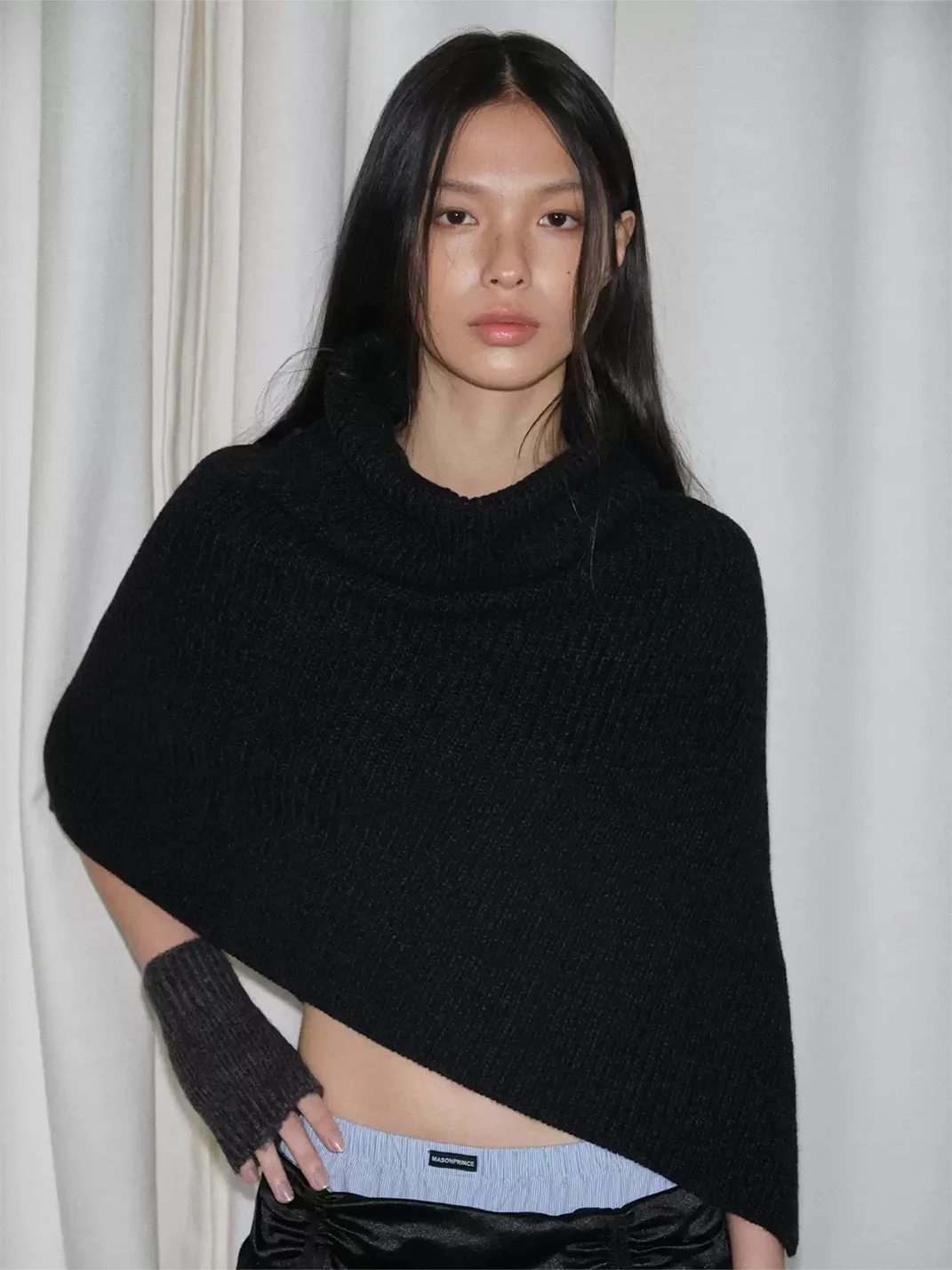 Something needs | Asymmetric Cowl Neck Cropped Knitted Shawl