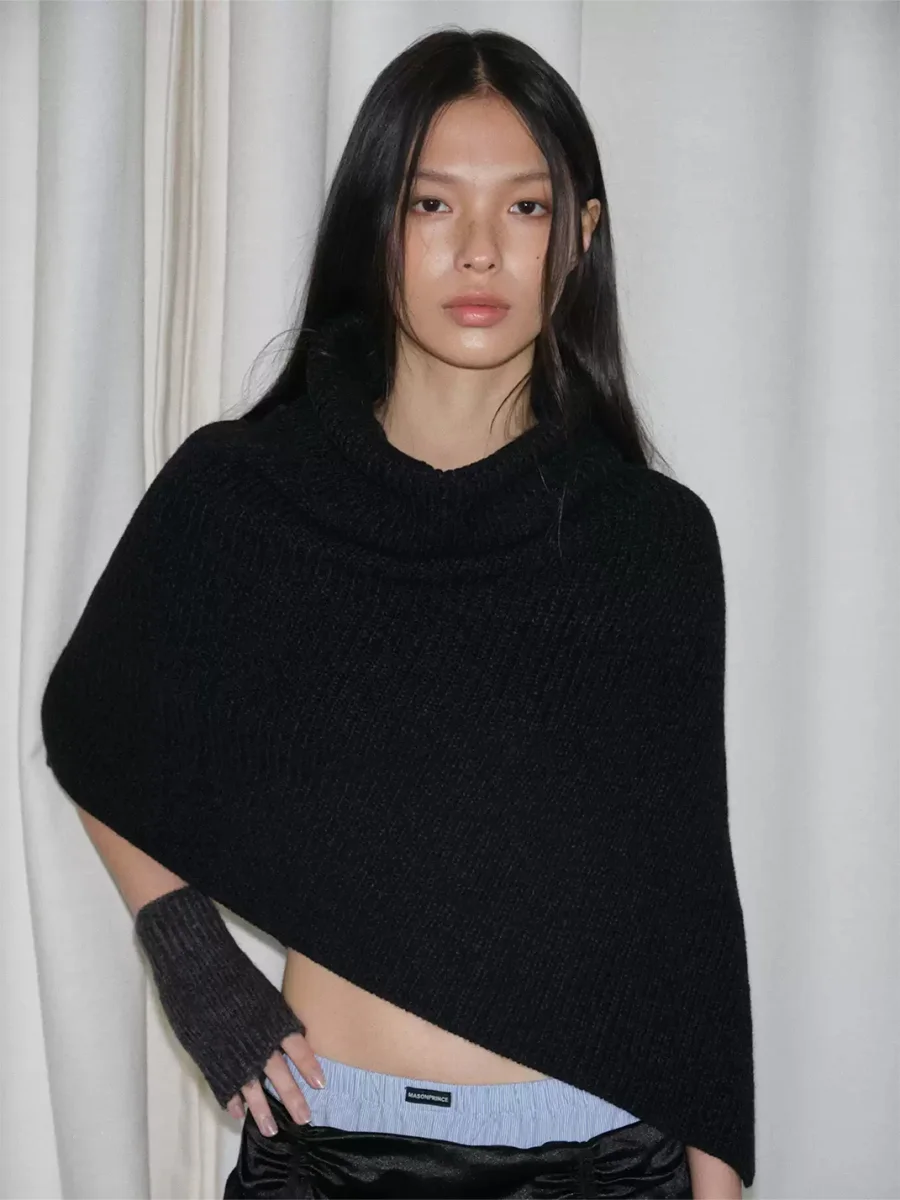 Something needs | Asymmetric Cowl Neck Cropped Knitted Shawl - 2