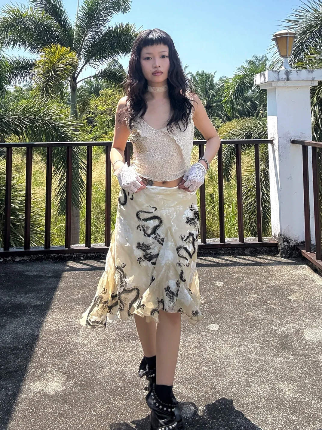 Chipchipshop | Dragon Print Full Chiffon Skirt