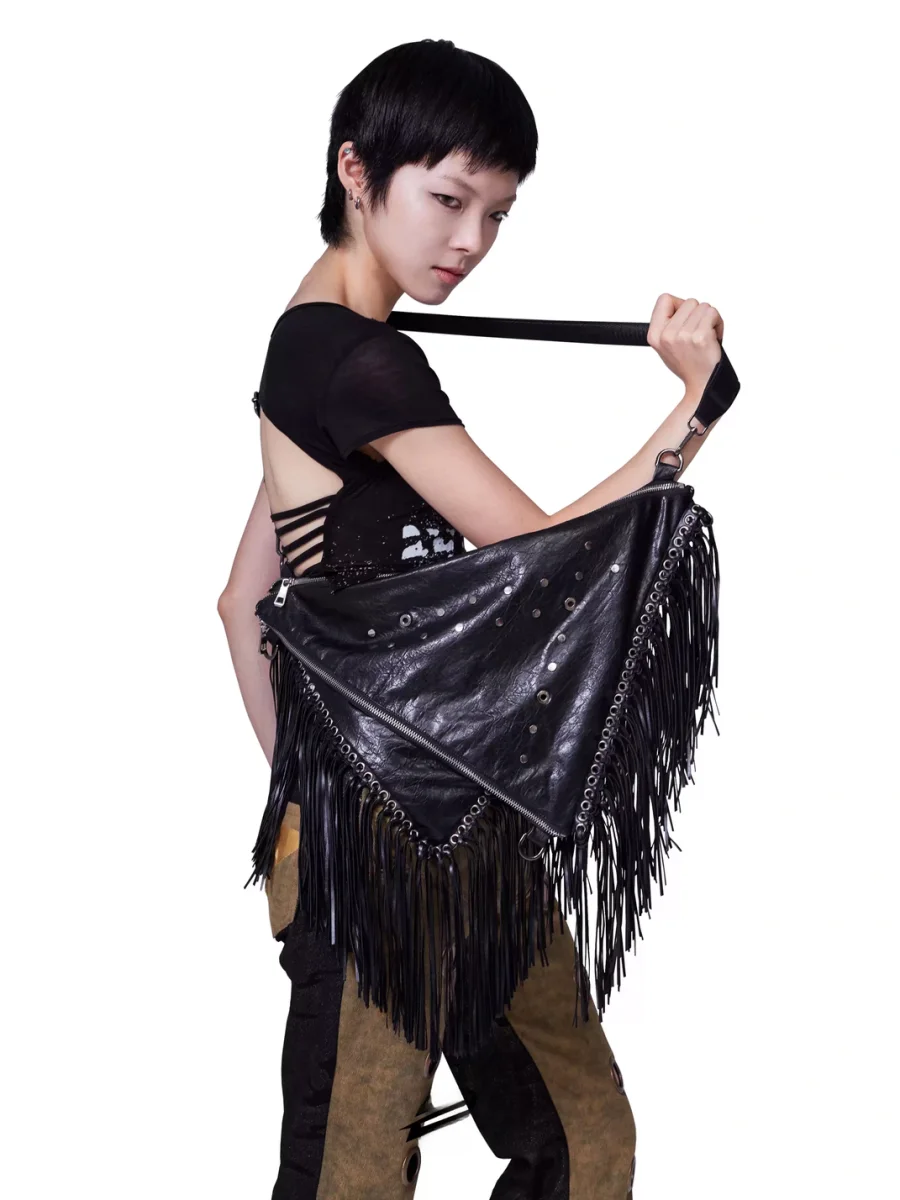 Antiphase | Studded Fringe Shoulder Crossbody Bag - 2
