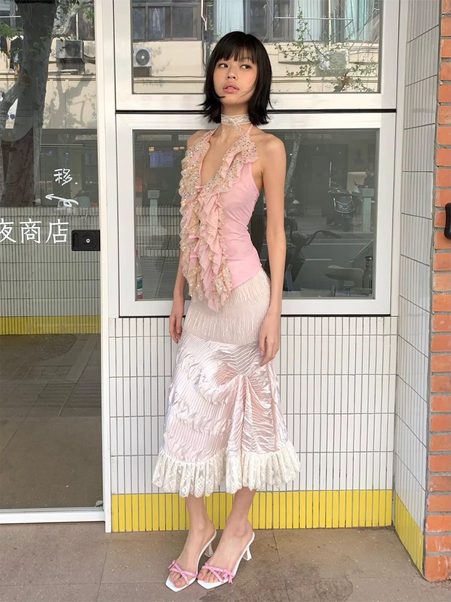 Chipchipshop | Sequin Ruffle Halter Top - 4