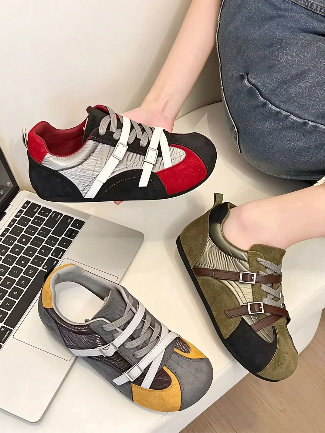 Jpoetry | Retro Colorblock Buckle Lace-Up Sneakers