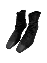 Abstract garden | Square-Toe Suede Slouch Wedge Ankle Boots