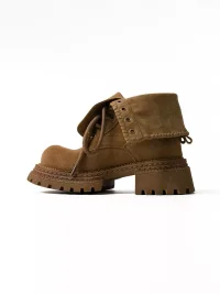ZHUDAGE | Retro Fold-Over Lace-Up Platform Ankle Boots