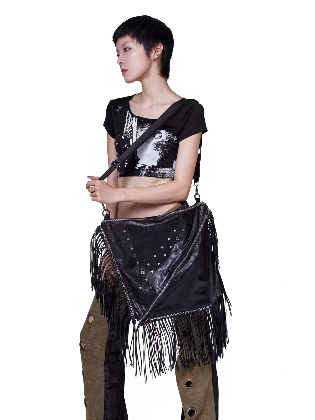 Antiphase | Studded Fringe Shoulder Crossbody Bag