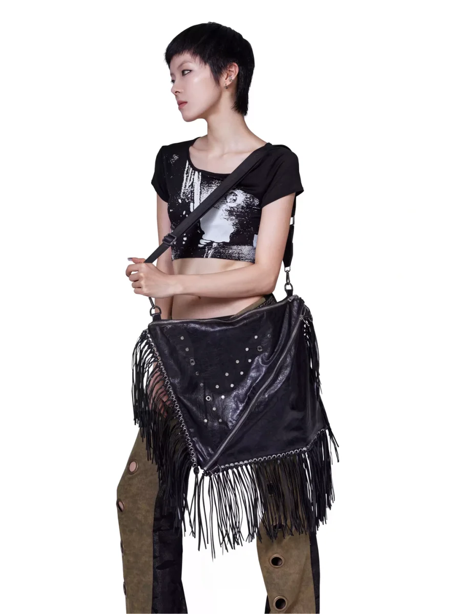 Antiphase | Studded Fringe Shoulder Crossbody Bag - 3