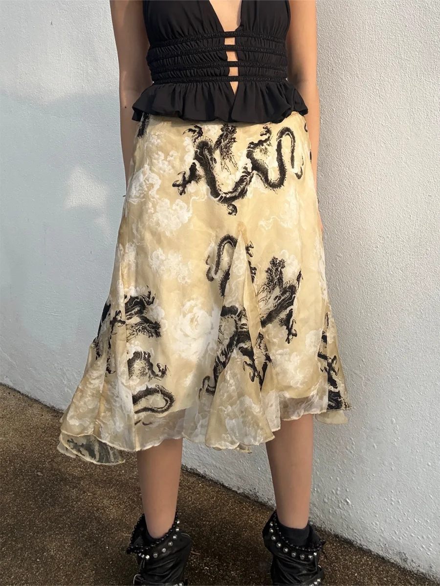 Chipchipshop | Dragon Print Full Chiffon Skirt - 2