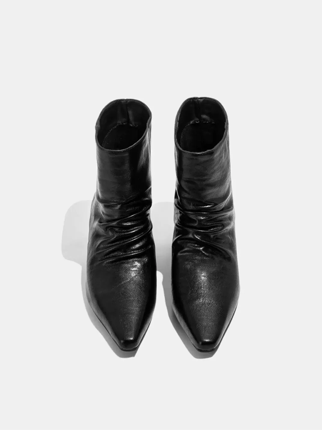 LMDD | Ruched Pointed-Toe Kitten Heel Ankle Boots