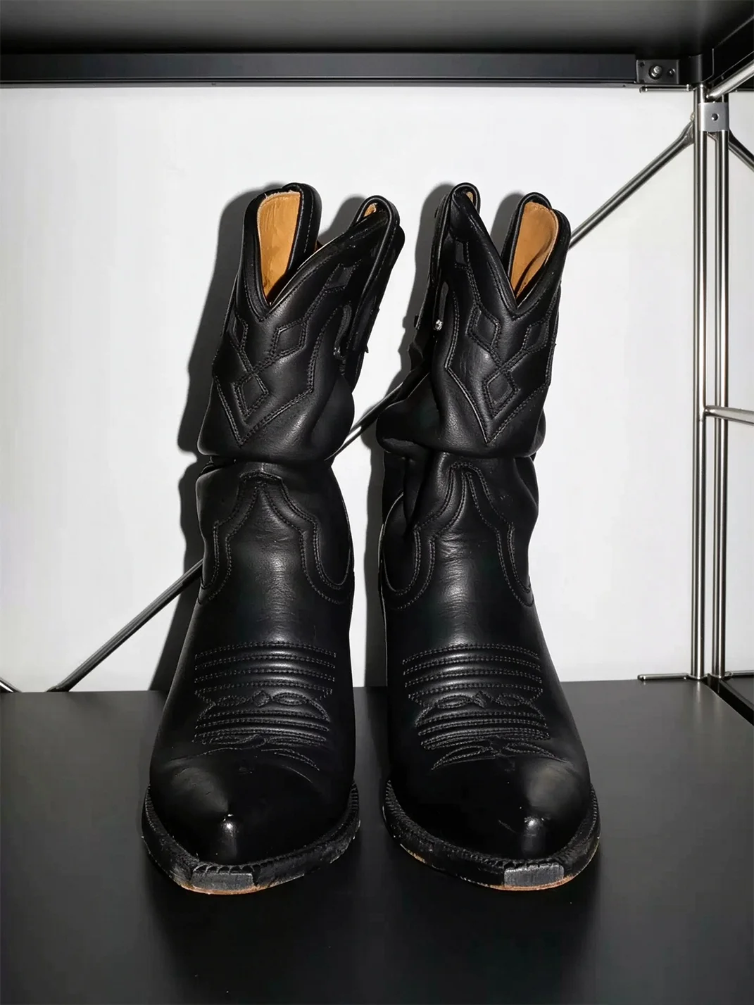 DLMNX | Embroidered Pointed-Toe High-Heel Western Ankle Boots