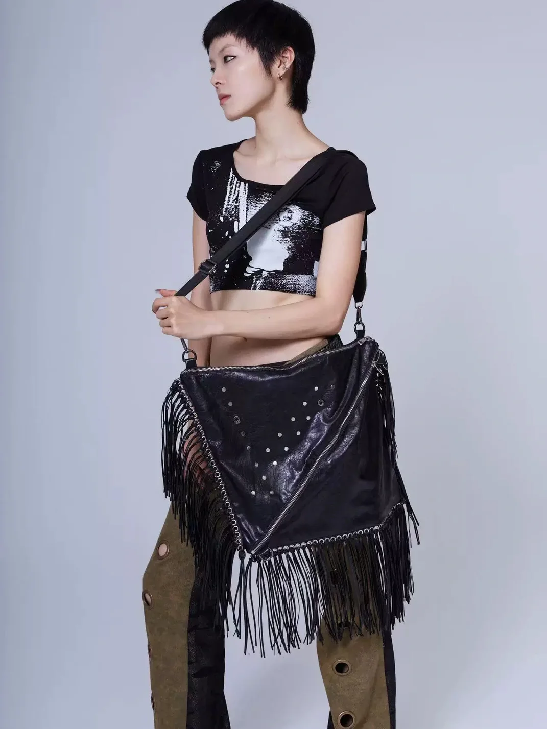 Antiphase | Studded Fringe Shoulder Crossbody Bag