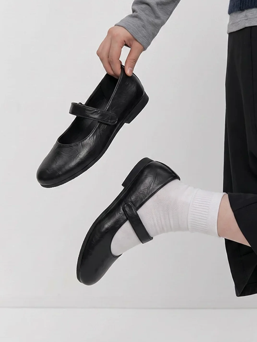 Mule Donkey | Round Toe Textured Mary Jane Flats