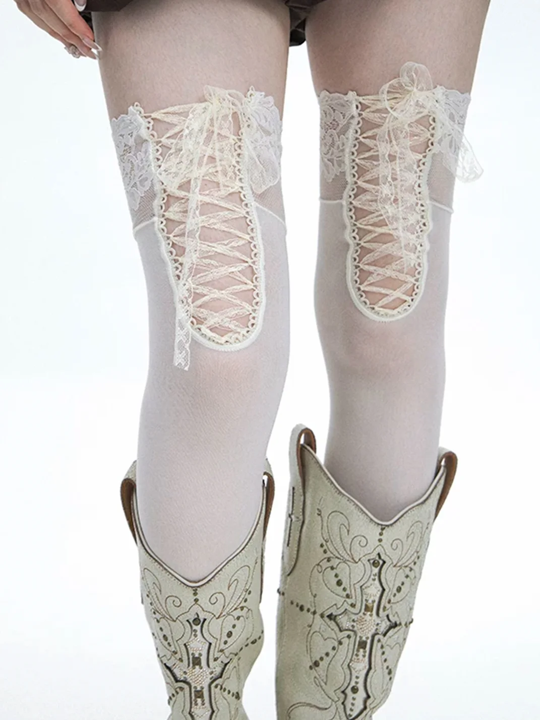 SS2L | Lace-Up Semi-Sheer Over-the-Knee Socks