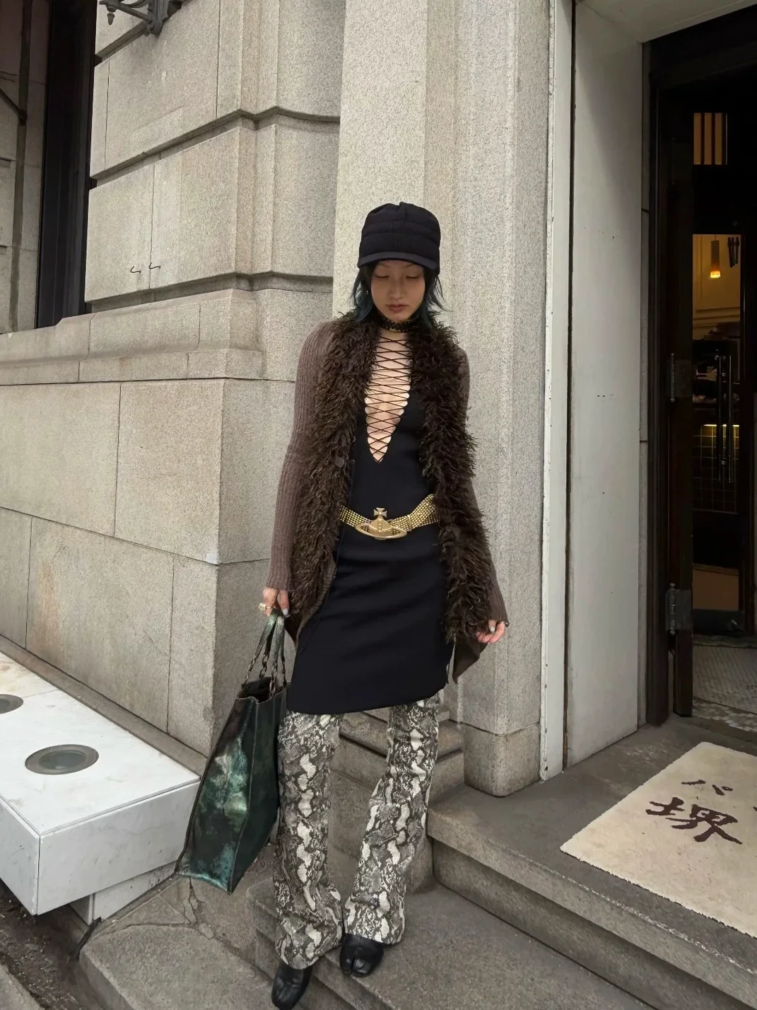 Chipchipshop | Black Lace-Up Slim-Fit Knit Dress