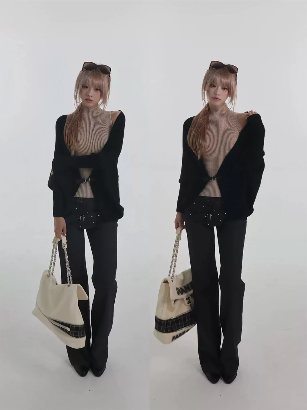 Bae bi | Batwing Sleeve Clasp Front Knit Cardigan