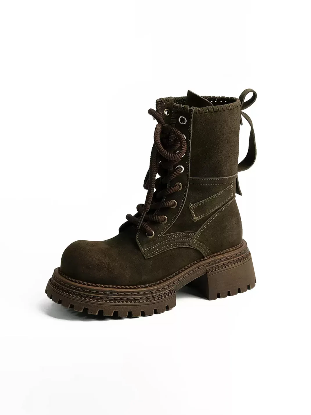 ZHUDAGE | Retro Fold-Over Lace-Up Platform Ankle Boots