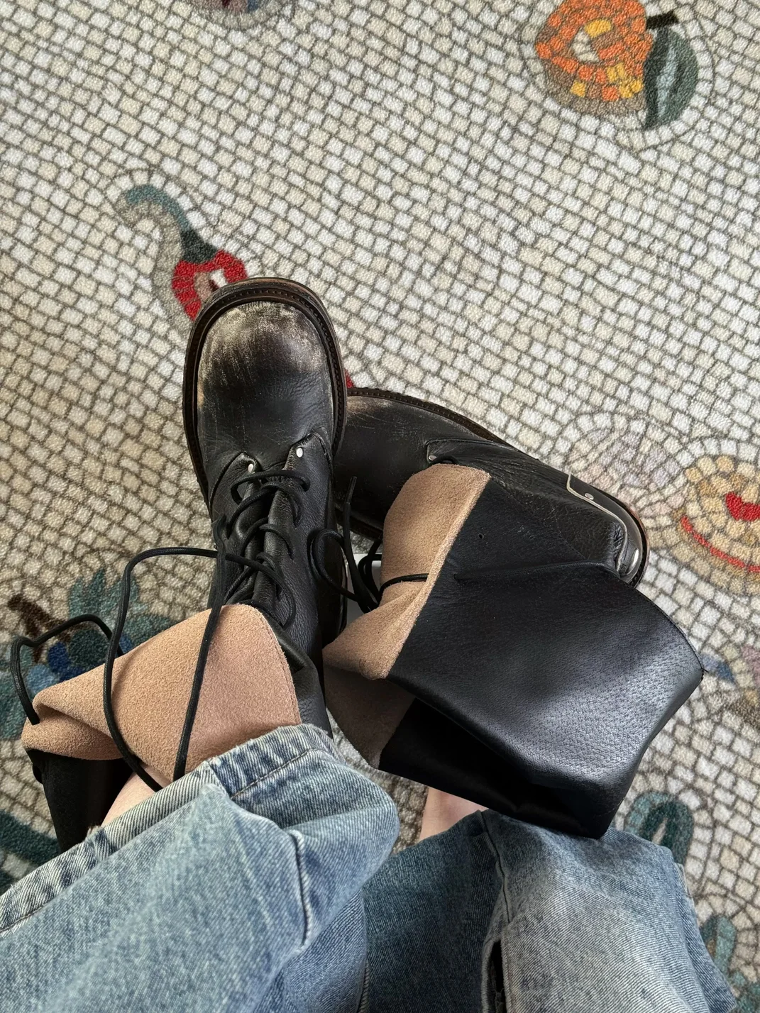 In lucky | Colorblock Lace-Up Short Riding Boots
