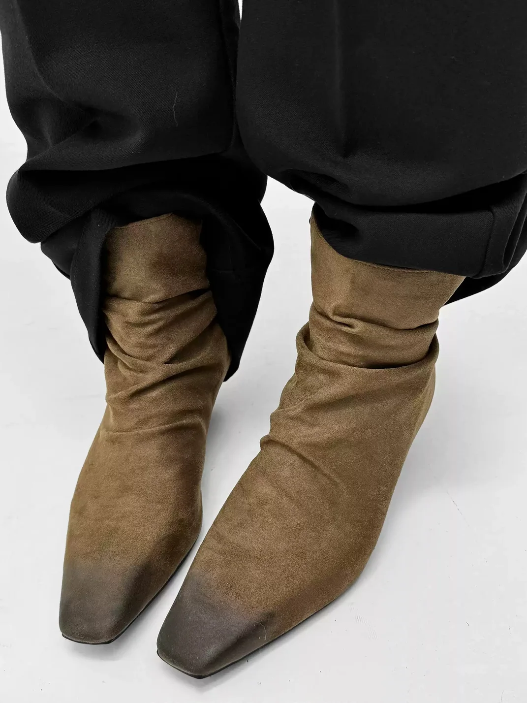 Abstract garden | Square-Toe Suede Slouch Wedge Ankle Boots