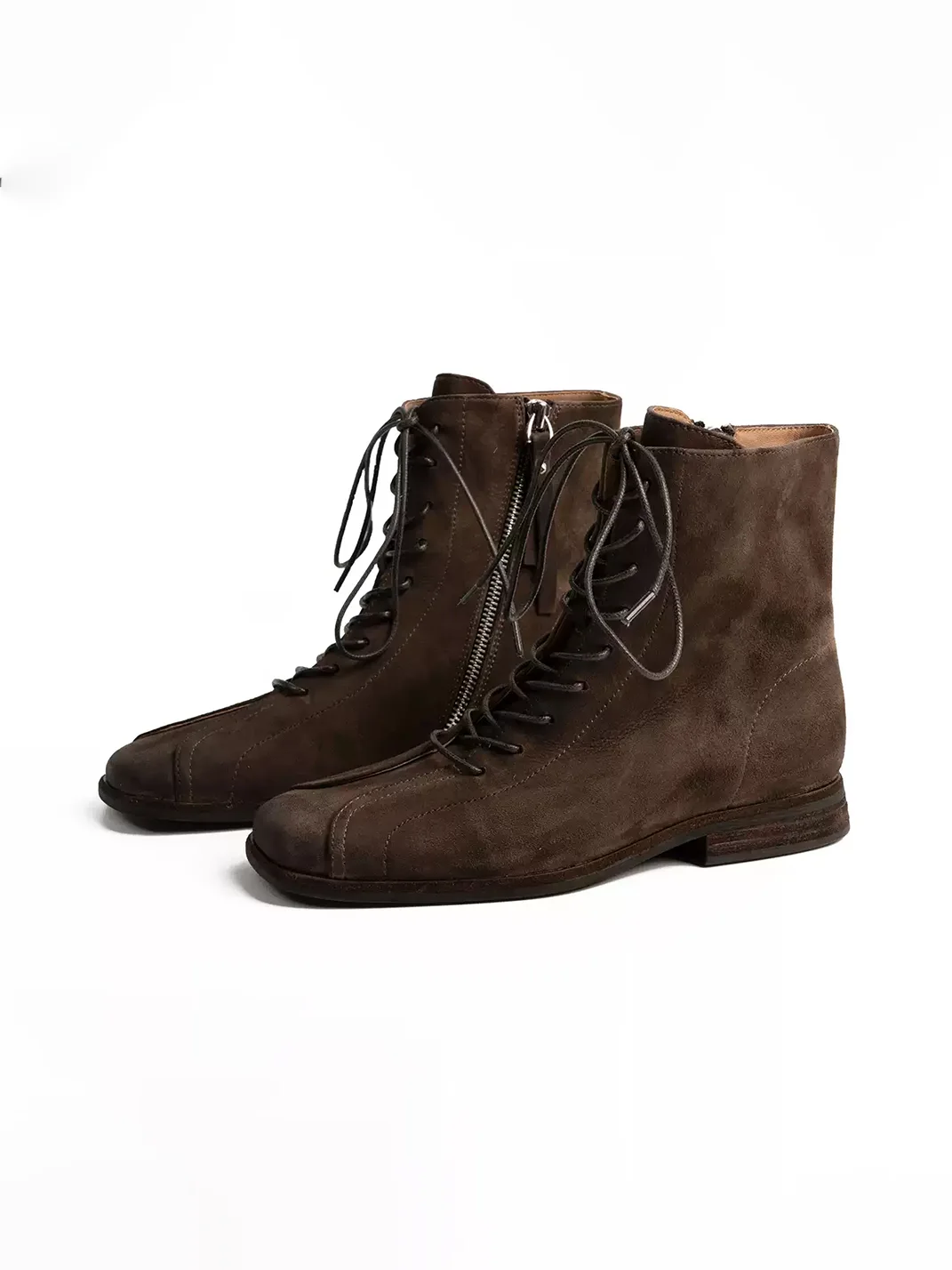 ZHUDAGE | Square-Toe Leather Ankle Boots