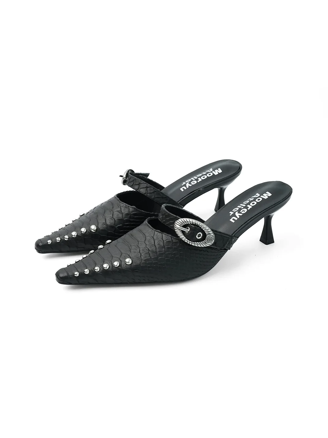 Mooreyu Atelier | Studded Leather Closed-Toe Stiletto Mules