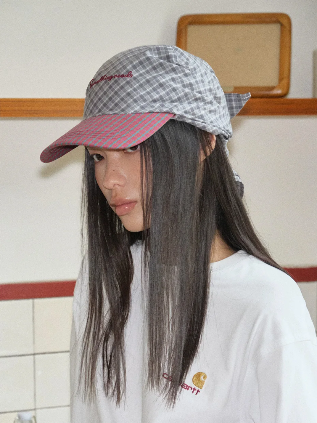 Something needs | Plaid Patchwork Tie-Back Baseball Cap