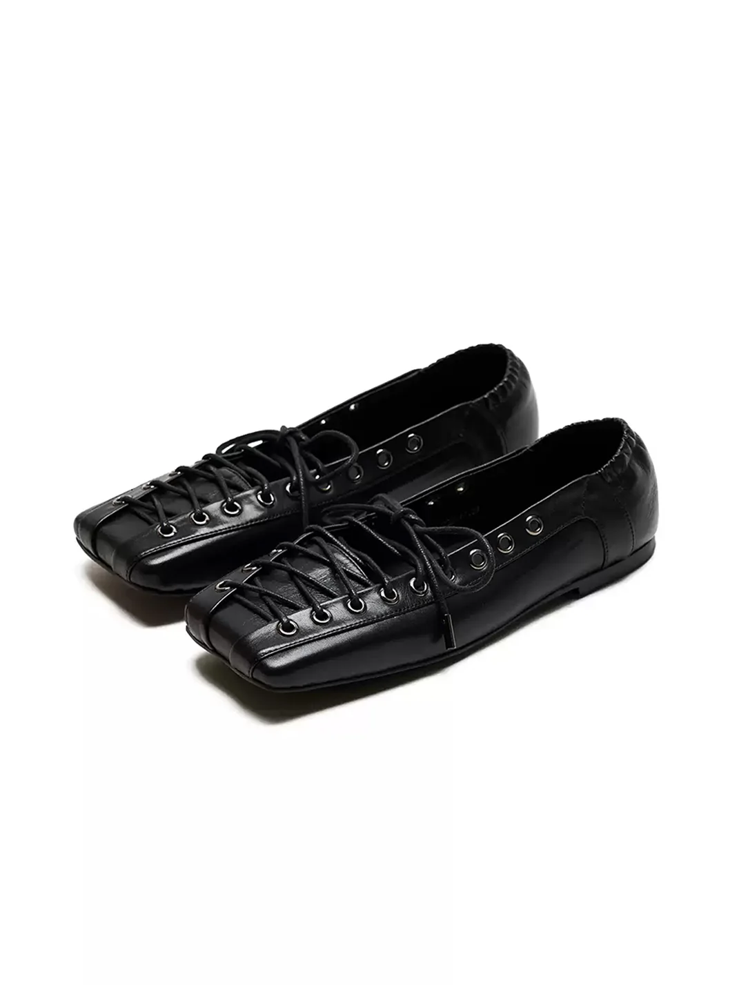 Littlegood | Square-Toe Lace-Up Shallow-Cut Flats
