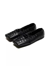 Littlegood | Square-Toe Lace-Up Shallow-Cut Flats