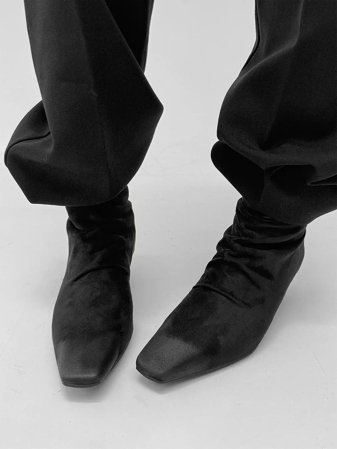 Abstract garden | Square-Toe Suede Slouch Wedge Ankle Boots