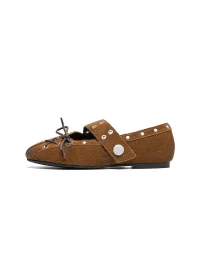 EBLAN | Studded Lace-Up Mary Jane Ballet Flats