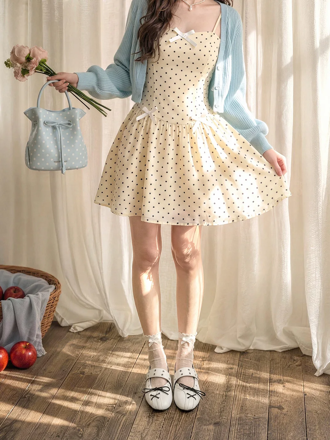 EBLAN | Studded Lace-Up Mary Jane Ballet Flats