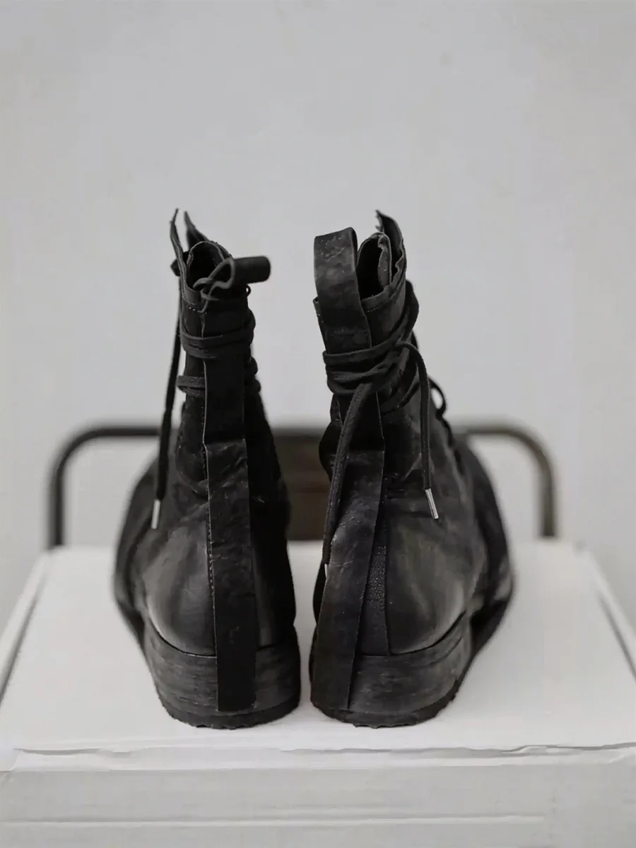 MXBNX | Upturned-Toe Lace-Up Chunky Sole Ankle Boots - 2