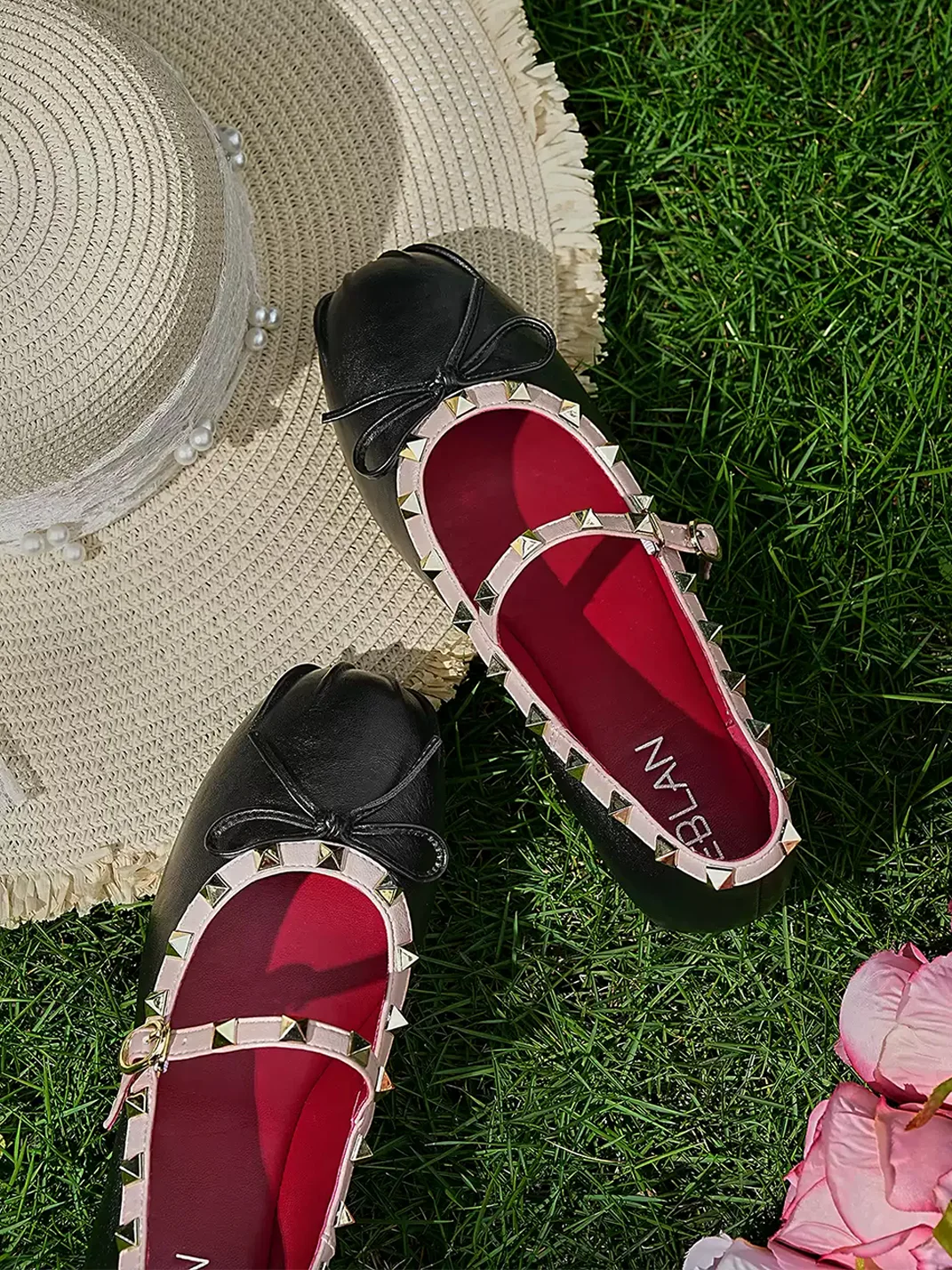 EBLAN | Studded Bow Mary Jane Ballet Flats