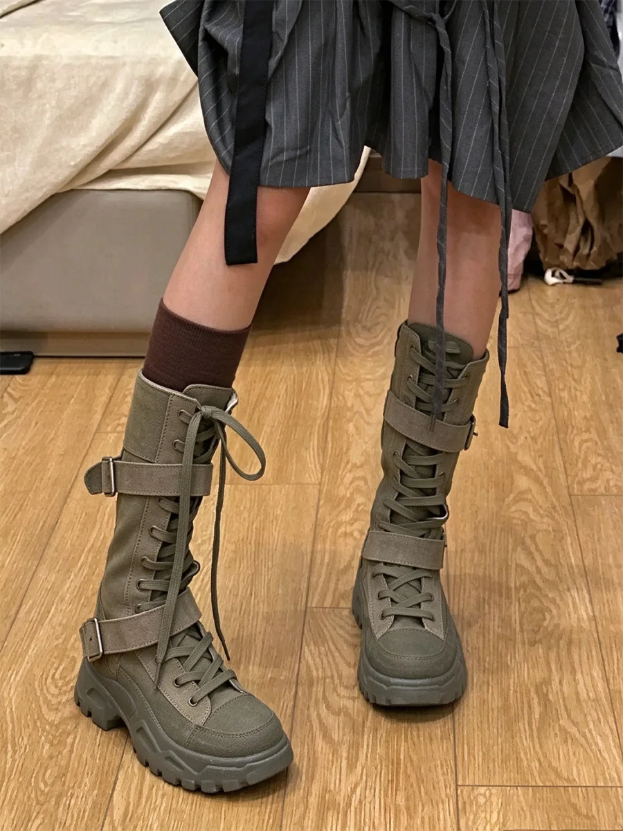 Angel | Buckle Lace-Up Mid-Heel Motorcycle Boots - 2