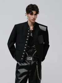 FACEONLAB | Cropped Stand Collar Metal Shoulder Jacket