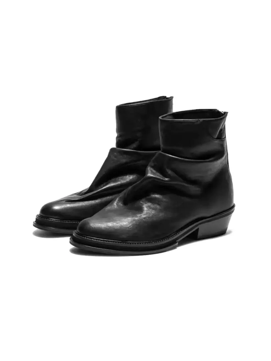 SELVMAKE | Handmade Wrinkled Cowhide Chelsea Boots With Back Zippers - 3