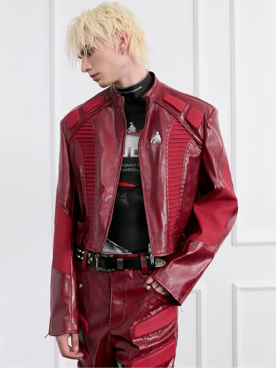 FACEONLAB | Cropped Motorcycle Leather Jacket