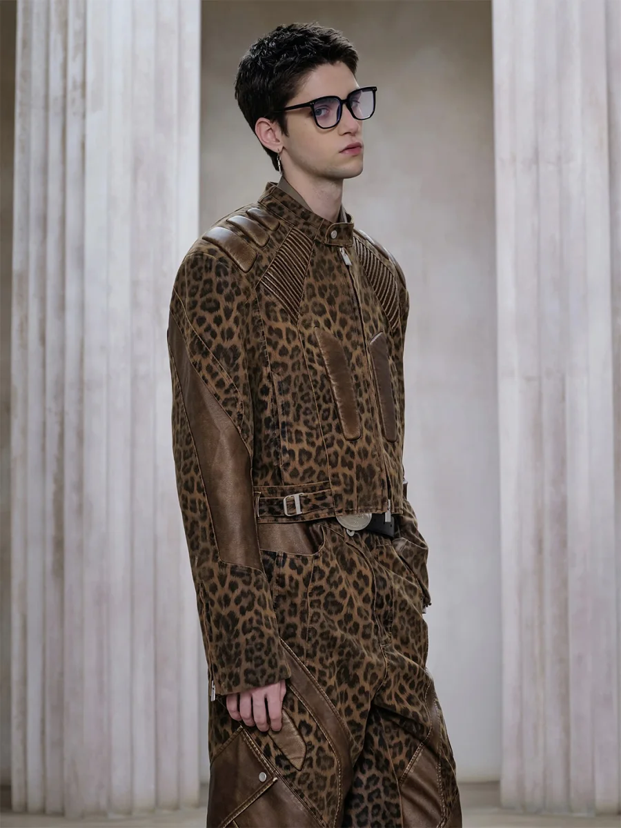 FACEONLAB | Leopard Print Motorcycle Jacket - 2