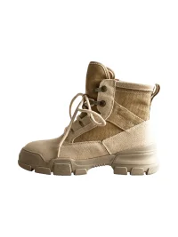 KAIMANLI | Leather Panel Lace-Up Platform Ankle Boots