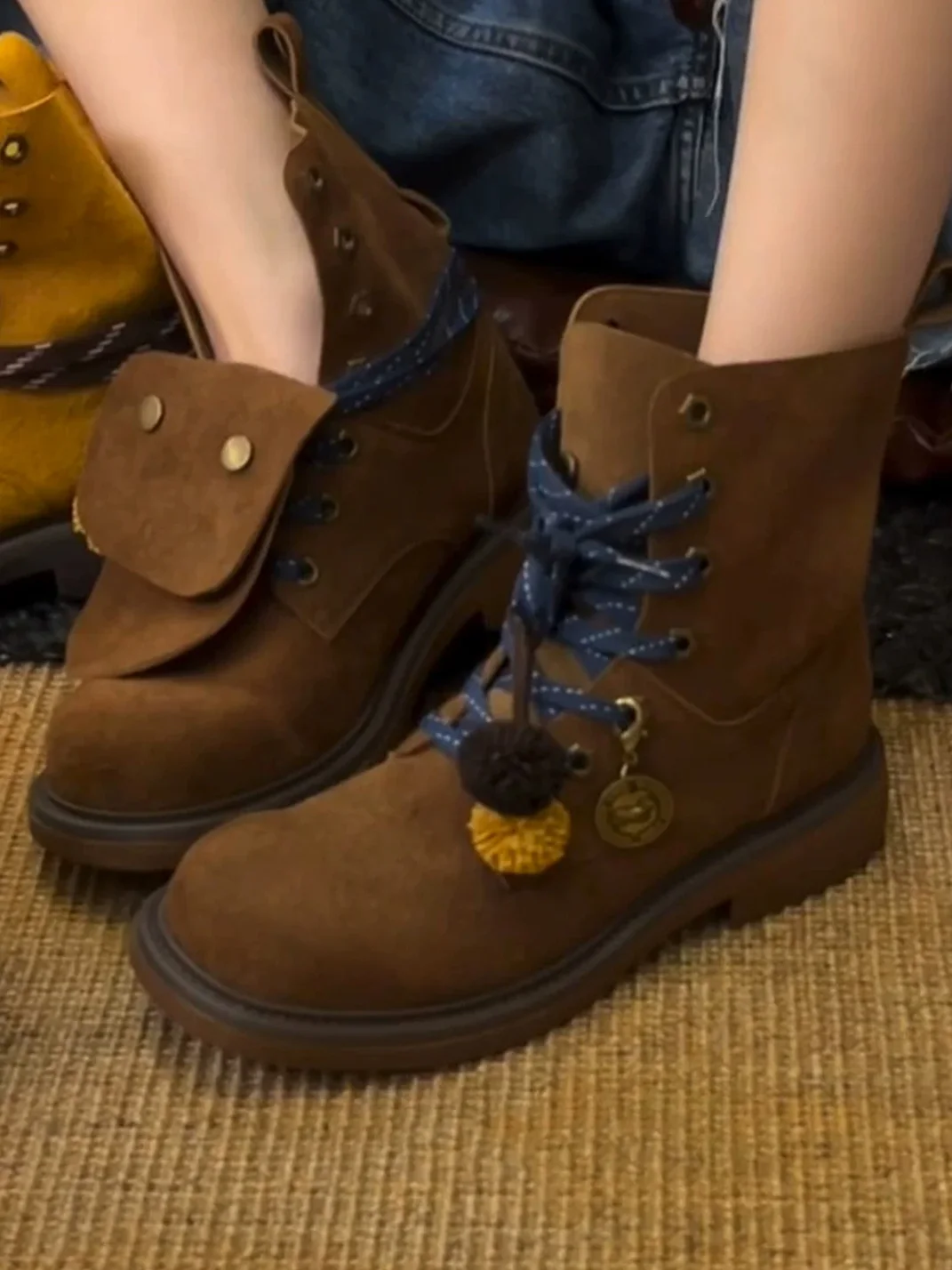 CSSStudio | Suede Lace-Up Fringe Chunky Heel Boots
