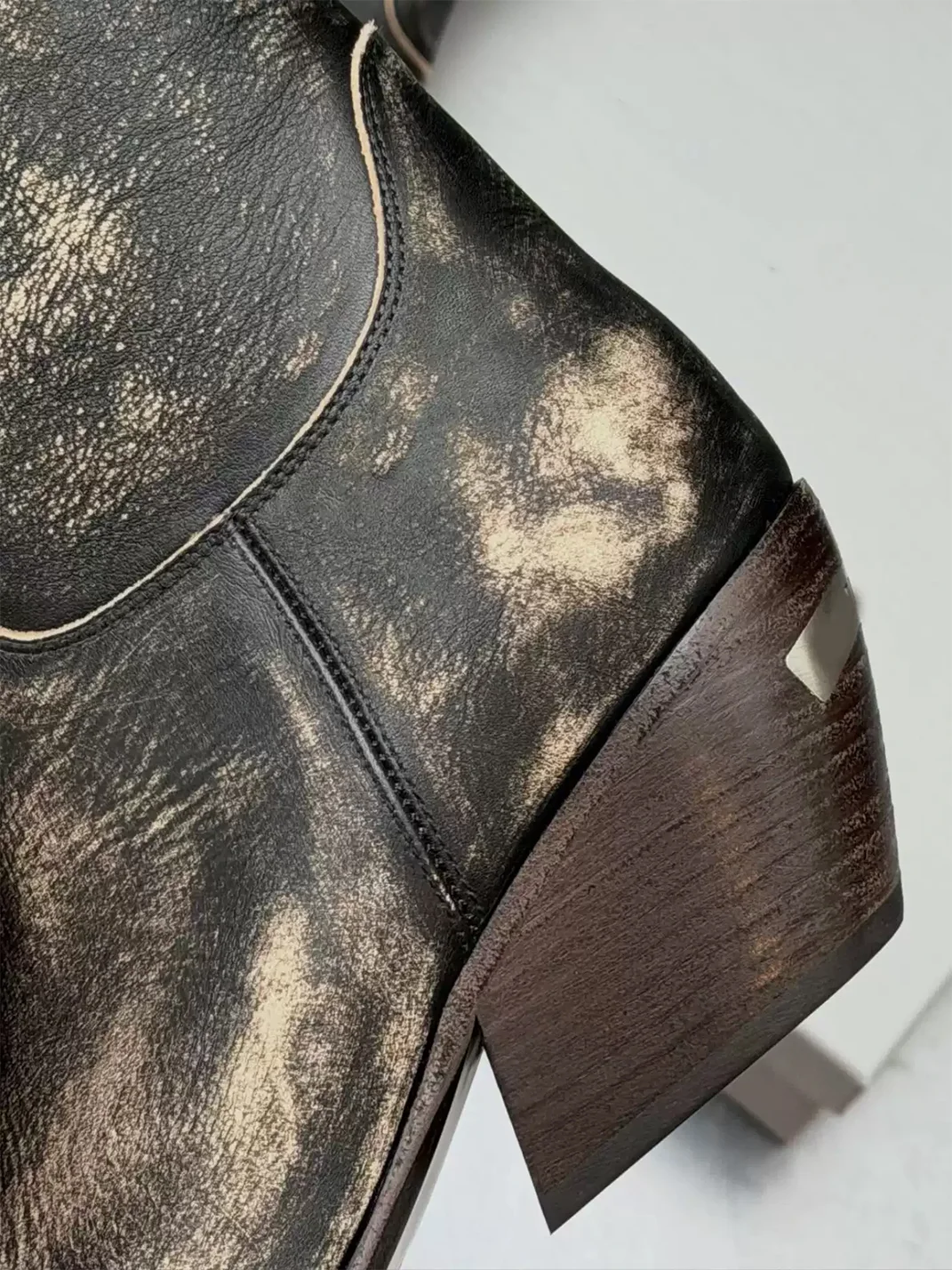 DLMNX | Distressed Square Toe Side Zip Block Heel Boots