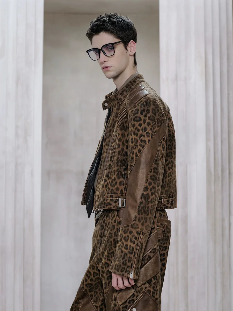 FACEONLAB | Leopard Print Motorcycle Jacket - 3